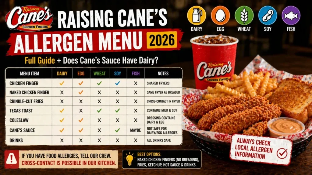 Raising Cane’s Full Allergen Menu
